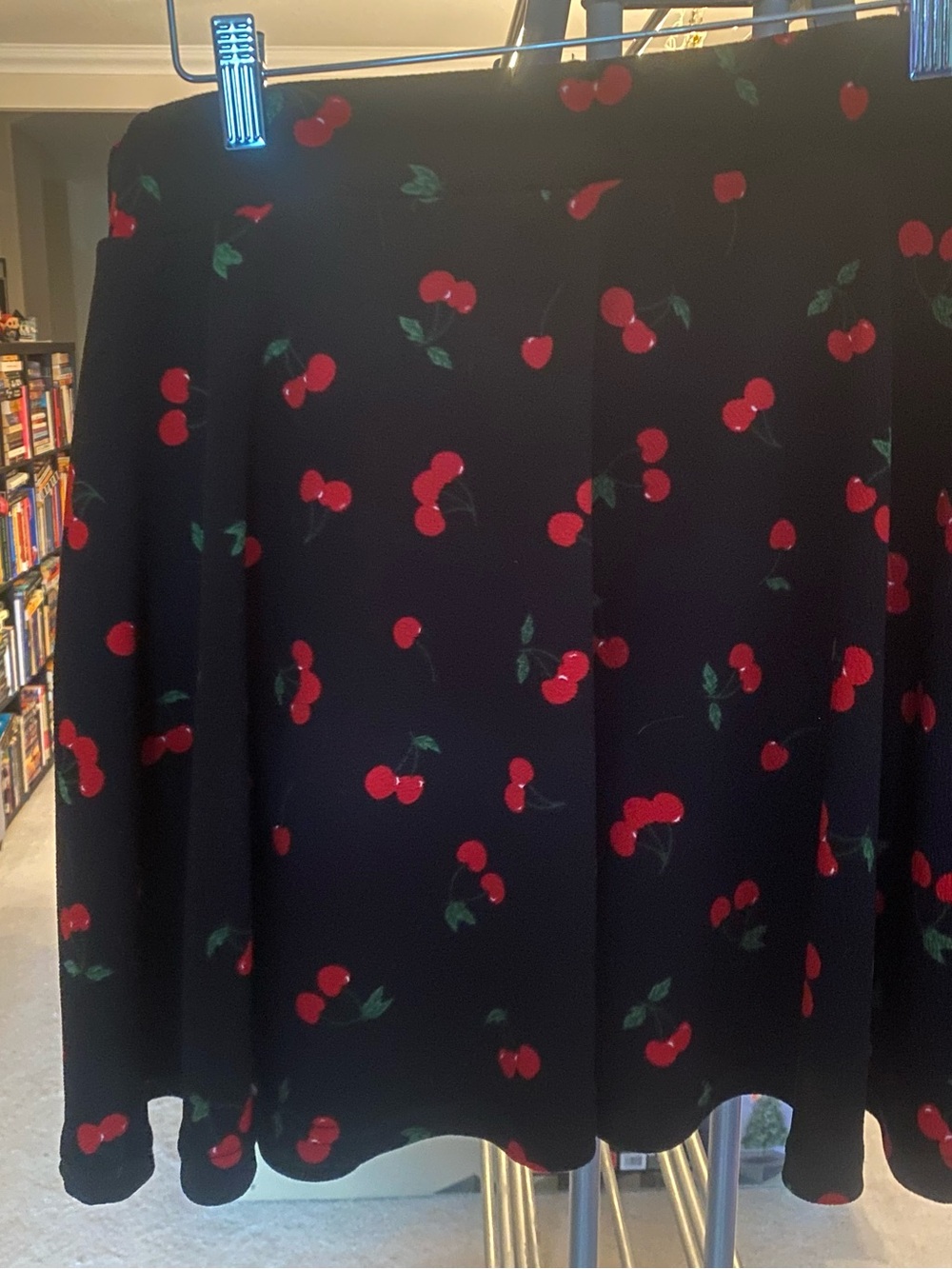SHEIN Black A-Line Skirt with Red Cherry Print